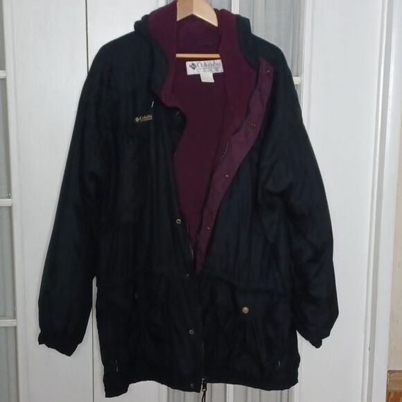 COLUMBIAMensBlack & Purple Fleece WaterProof ‎ SkiHoodedCoat L Tall